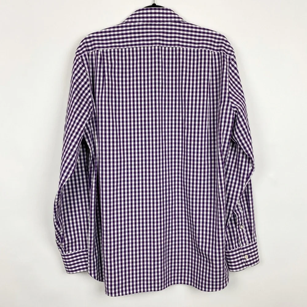J.Crew Thompson Gingham Wrinkle Free Button Down Shirt Mens L 16-16.5 Purple‎